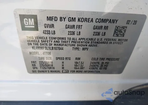 2020 Buick Encore Gx Essence from USA, damaged, VIN KL4MMFSL1LB107044